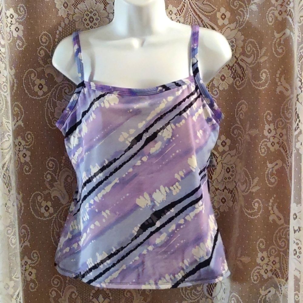 Real Bodies Real Solutions Women's Size‎ 12 D+ Cup Purple White Swim Tank